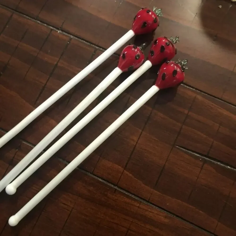Strawberry blown art glass cocktail drink stirrers -4 adorable